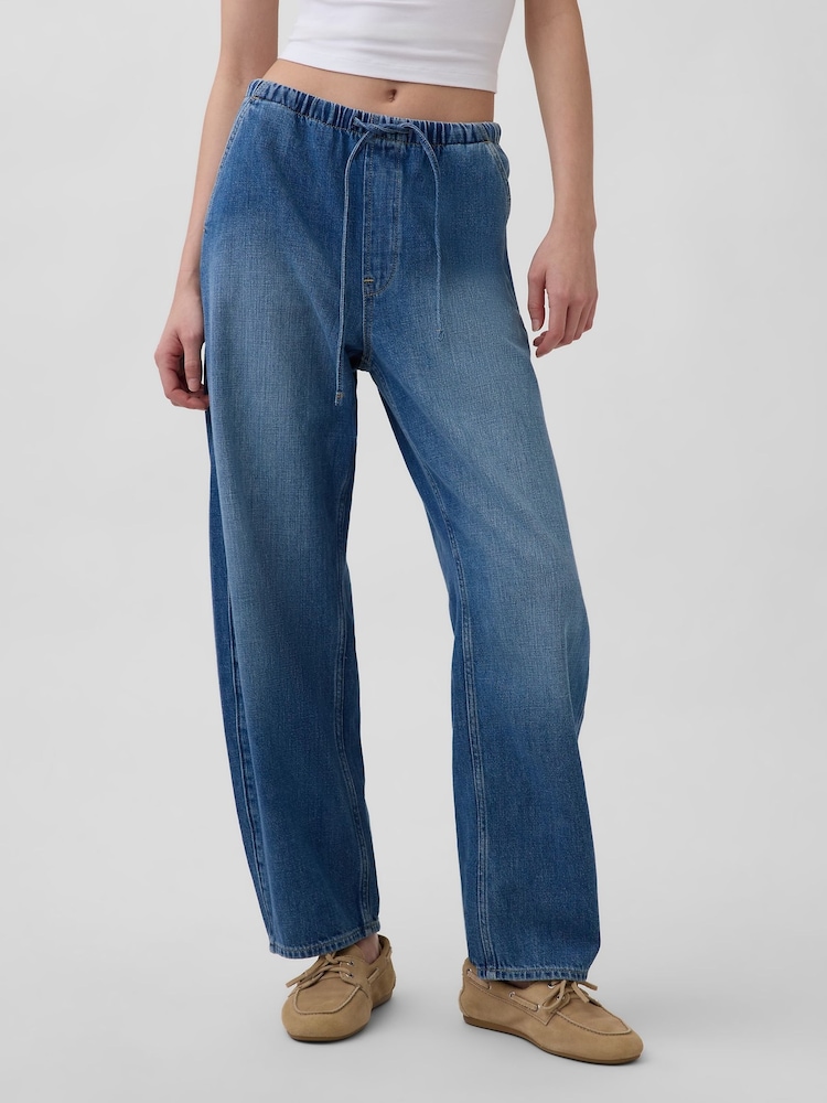 Mellem vask - Gap Pull Over Blue High Waisted Easy Barrel Jeans - Billede 1 af 5 Mellem vask - Gap Pull Over Blue High Waisted Easy Barrel Jeans - Billede 1 af 5