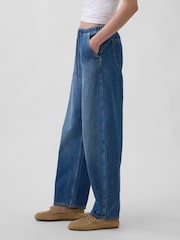 Mellem vask - Gap Pull Over Blue High Waisted Easy Barrel Jeans - Billede 3 af 5