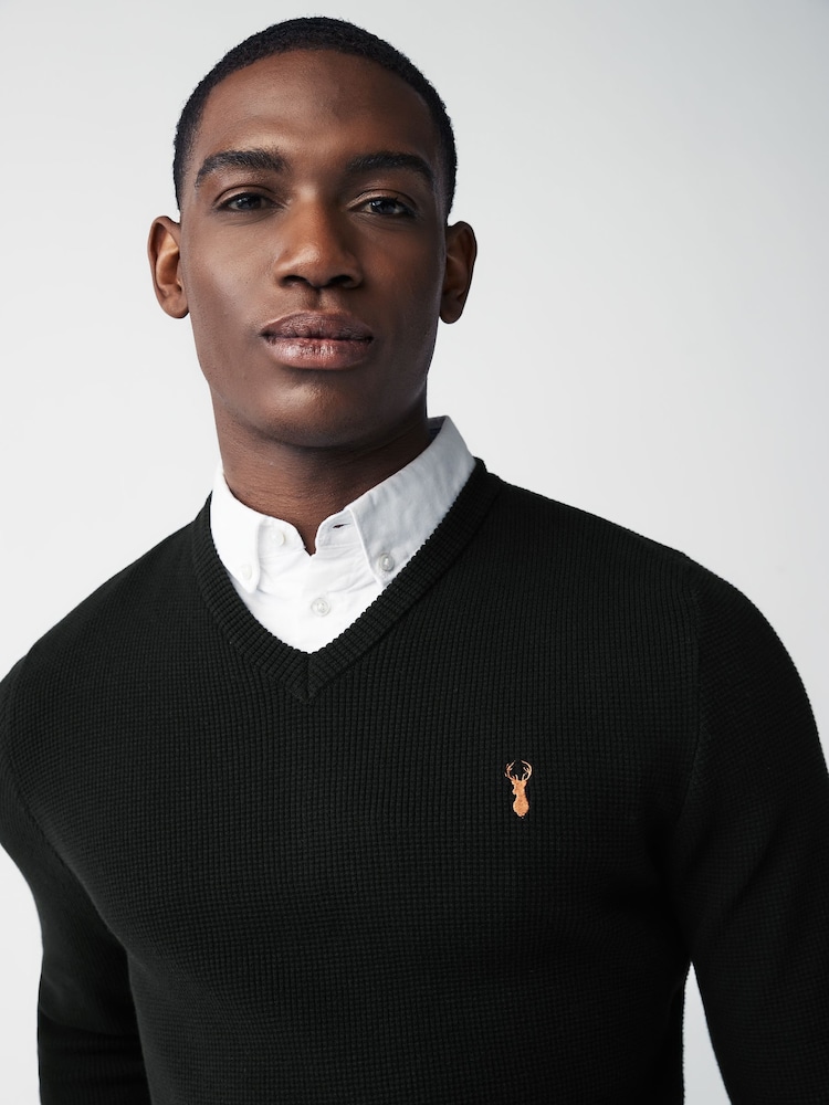Black Oxford V-Neck Regular Mock Shirt Jumper - Image 1 of 7