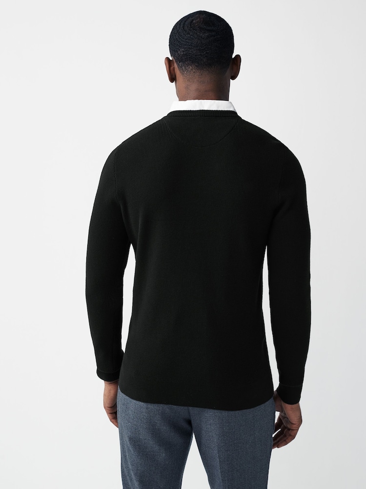 Noir Oxford - Col en V - Pull de chemise simulé régulier - Image 3 of 7