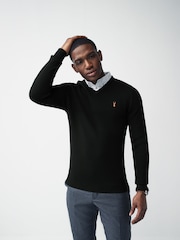 Black Oxford V-Neck Regular Mock Shirt Jumper - Image 4 of 7