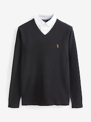 Black Oxford V-Neck Regular Mock Shirt Jumper - Image 6 of 7