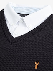 Black Oxford V-Neck Regular Mock Shirt Jumper - Image 7 of 7