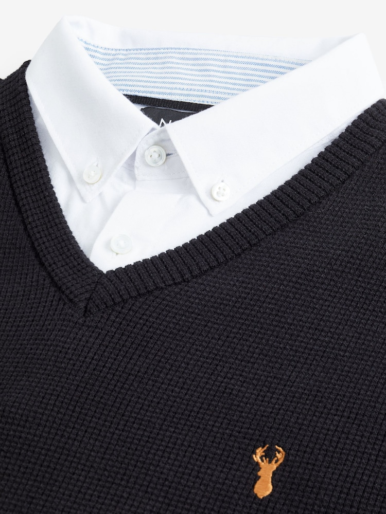 Black Oxford V-Neck Regular Mock Shirt Jumper - Image 7 of 7