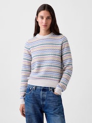 Gap Cream Fair Isle CashSoft Crew Jumper - Image 1 of 4