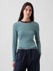 Gap Blue Stripe Modern Long Sleeve T-Shirt - Image 1 of 2