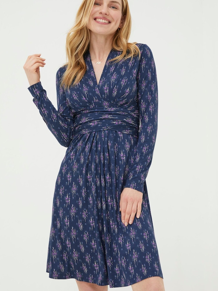 FatFace Blue Delphine Ink Ditsy Jersey Dress - Image 1 of 6