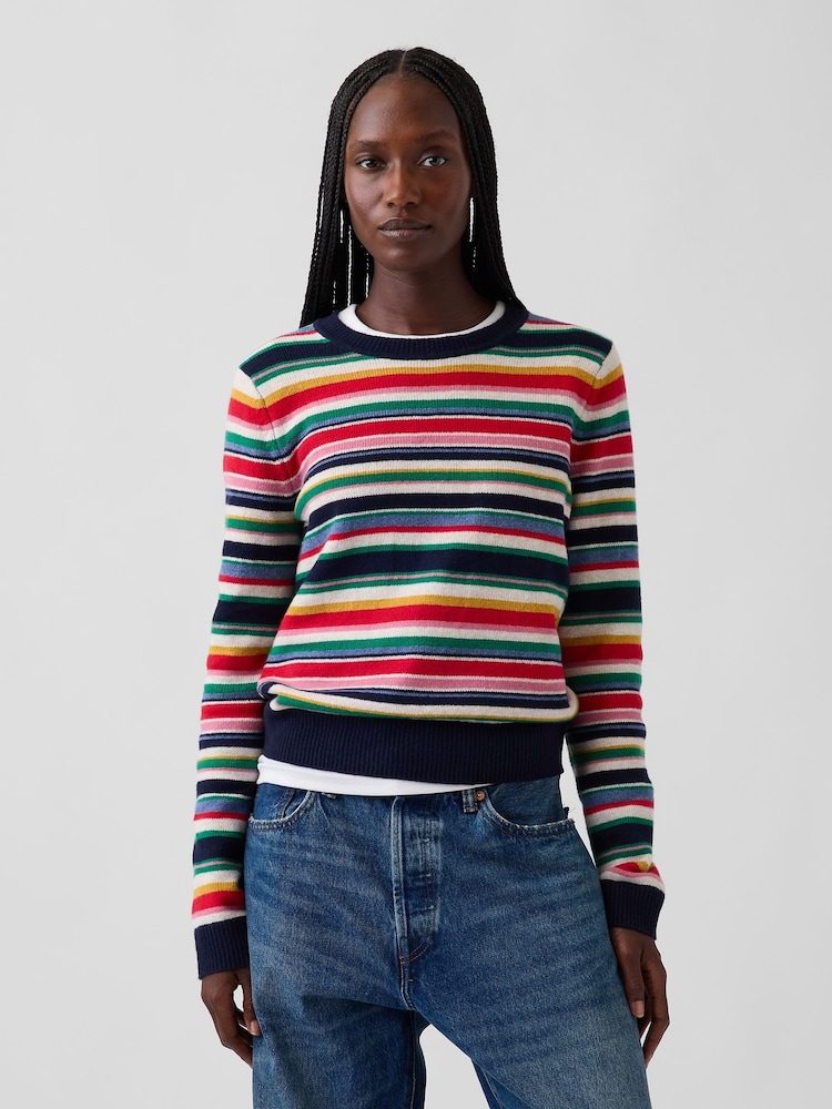 Gap Multi Stripe CashSoft Crew Jumper - Image 1 of 4 Gap Multi Stripe CashSoft Crew Jumper - Image 1 of 4