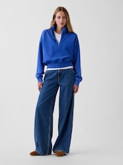 Gap Bright Blue Vintage Soft Oversized Half-Zip Wedge Sweatshirt - Image 3 of 5