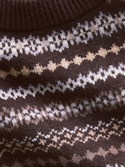 Gap Brown Fair Isle CashSoft Crew Jumper - Image 4 of 4