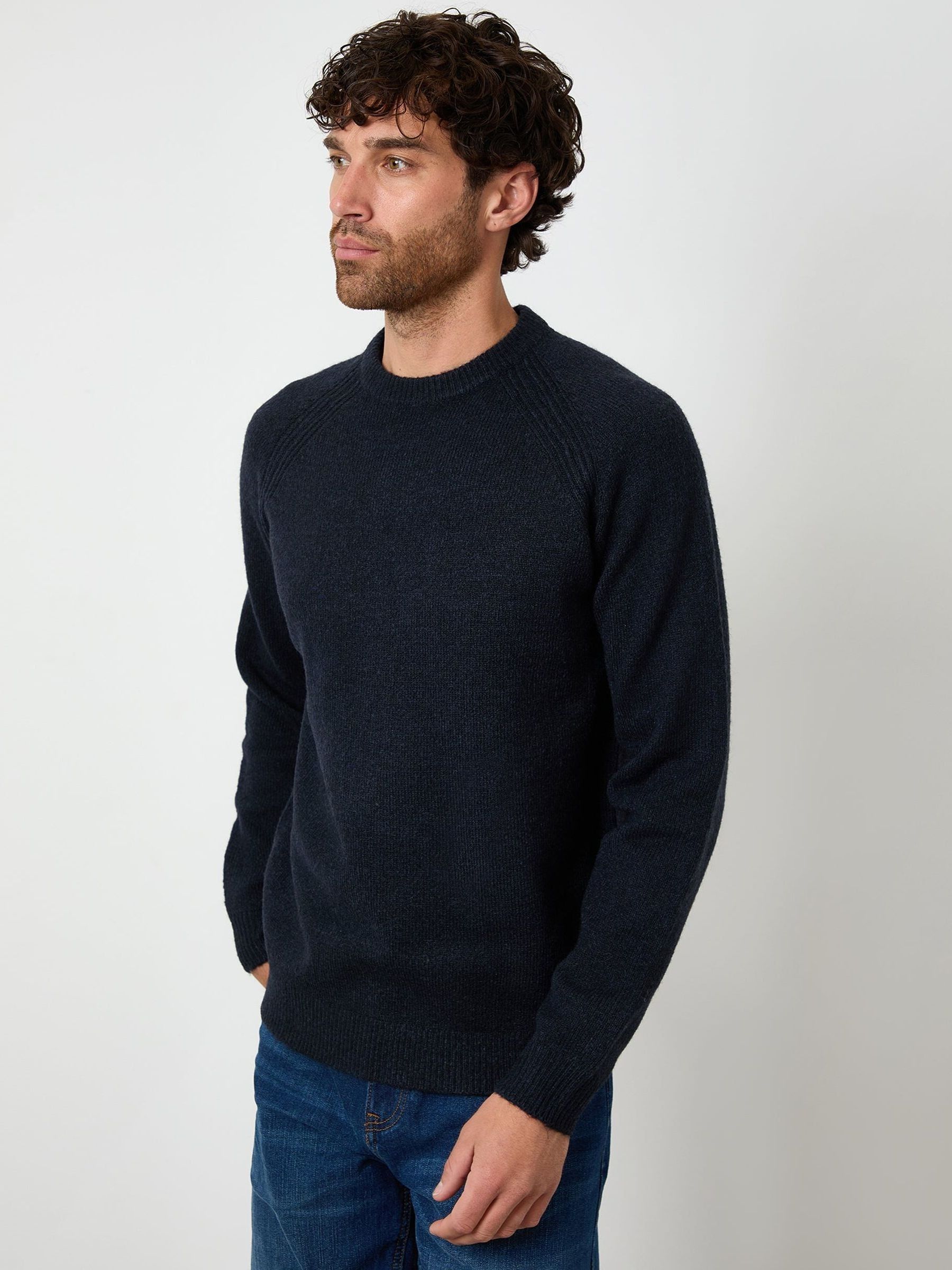 Threadbare Men's Blue Raglan Rib Knitted Crew Neck Jumper - Image 1