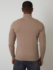 Threadbare Natural Textured Cable Knit Quarter Zip Jumper - Image 2 of 5