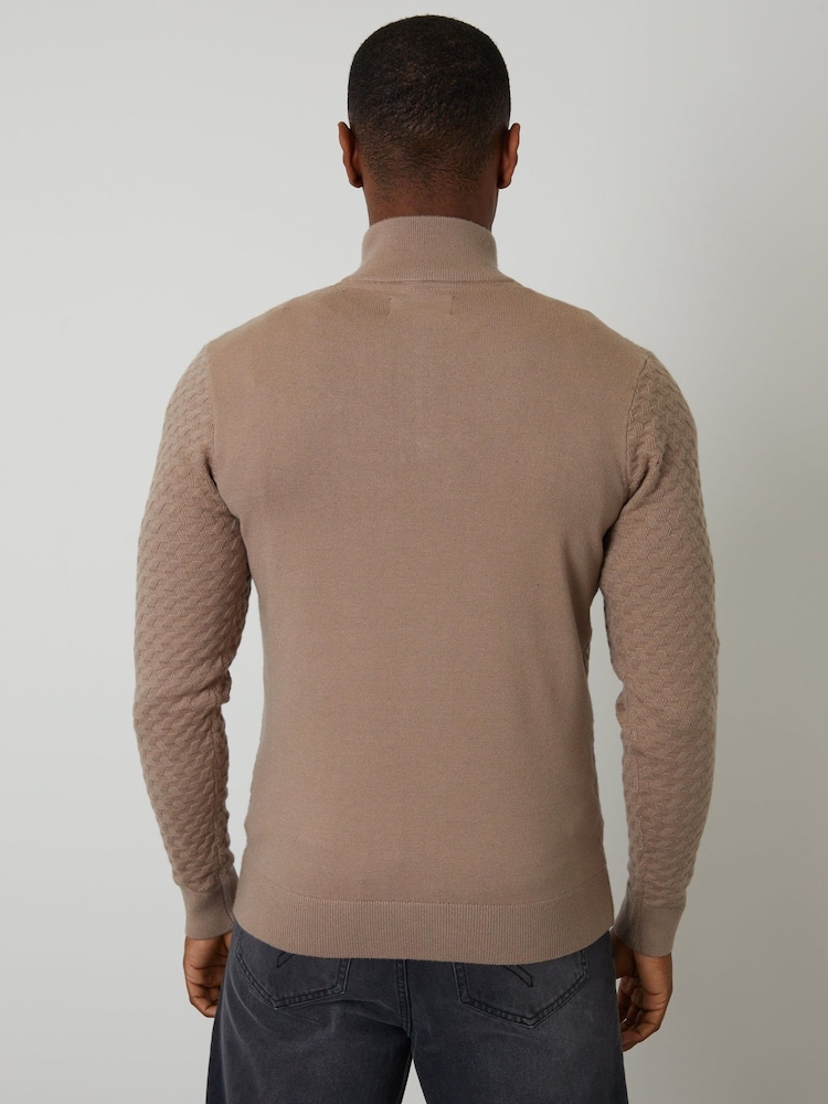 Threadbare Natural Textured Cable Knit Quarter Zip Jumper - Image 2 of 5 Threadbare Natural Textured Cable Knit Quarter Zip Jumper - Image 2 of 5