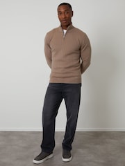 Threadbare Natural Textured Cable Knit Quarter Zip Jumper - Image 3 of 5