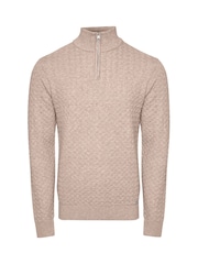 Threadbare Natural Textured Cable Knit Quarter Zip Jumper - Image 5 of 5