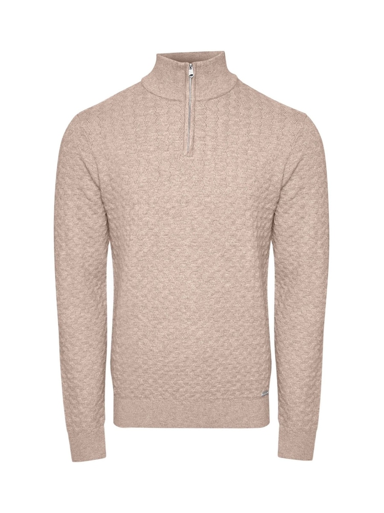 Threadbare Natural Textured Cable Knit Quarter Zip Jumper - Image 5 of 5 Threadbare Natural Textured Cable Knit Quarter Zip Jumper - Image 5 of 5