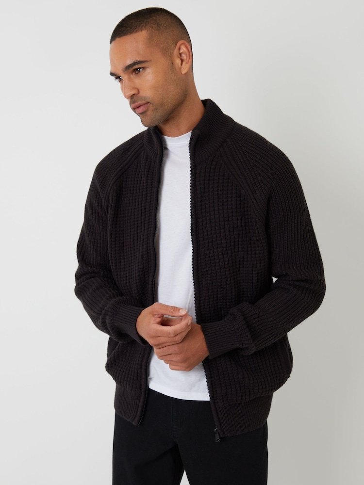 Threadbare Black Zip Up Microfleece Lined Cardigan - Image 1 of 5 Threadbare Black Zip Up Microfleece Lined Cardigan - Image 1 of 5