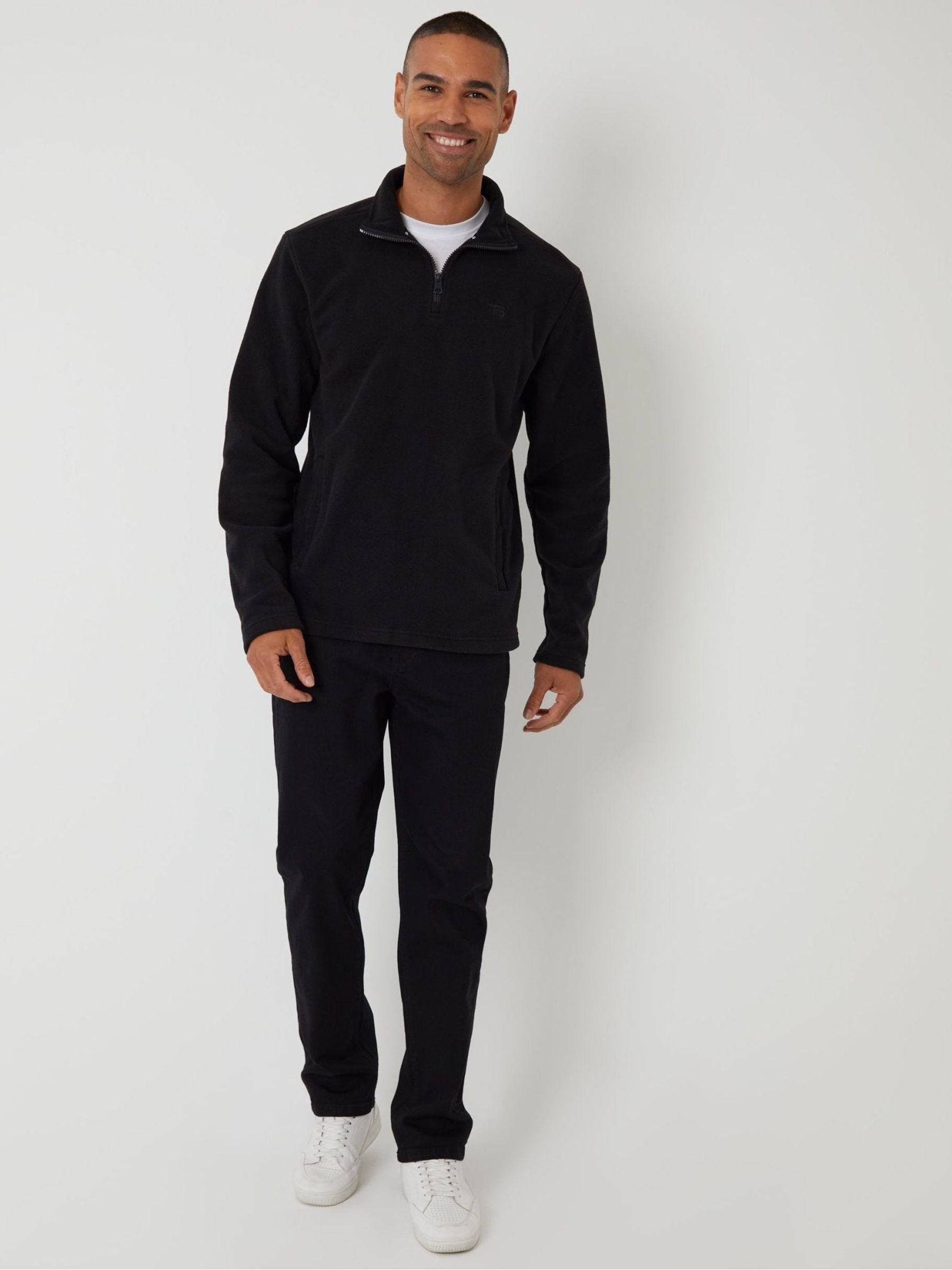 Threadbare Men's Black Ground Quarter Zip Microfleece Sweatshirt