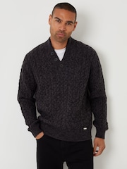 Threadbare Black Funnel Neck Cable Knit Jumper - Image 1 of 4