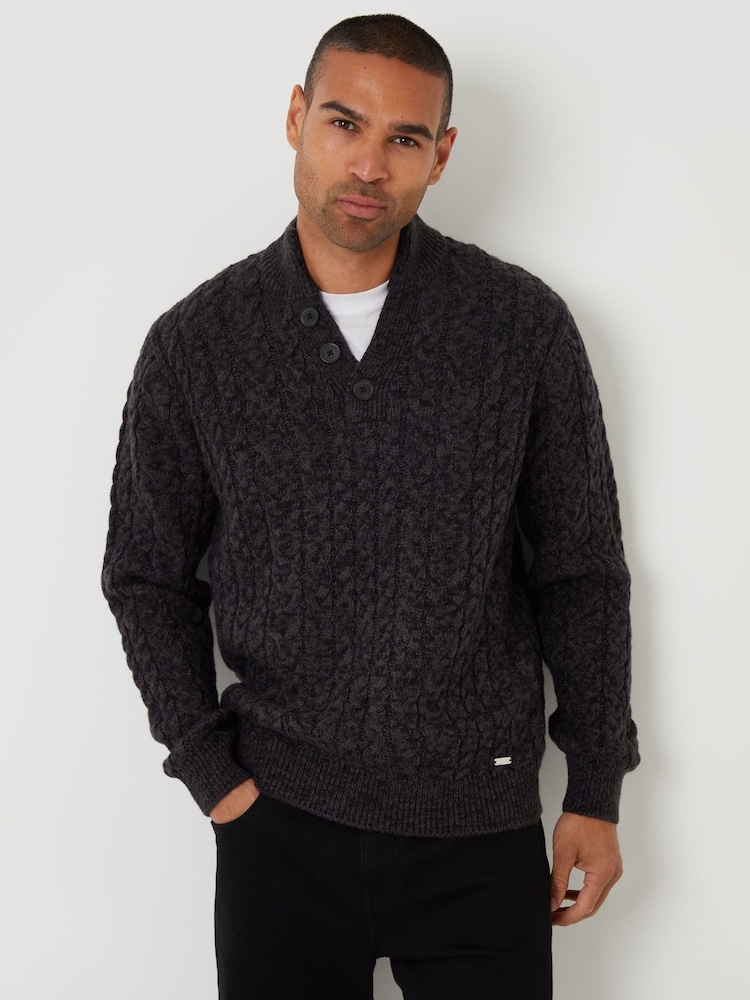 Threadbare Black Funnel Neck Cable Knit Jumper - Image 1 of 4 Threadbare Black Funnel Neck Cable Knit Jumper - Image 1 of 4