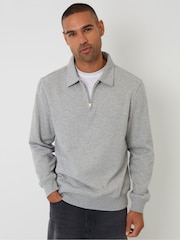 Threadbare Grey Quarter Zip Collared Sweatshirt - Image 1 of 5