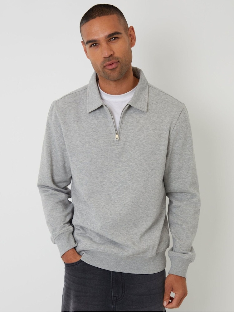 Threadbare Grey Quarter Zip Collared Sweatshirt - Image 1 of 5 Threadbare Grey Quarter Zip Collared Sweatshirt - Image 1 of 5