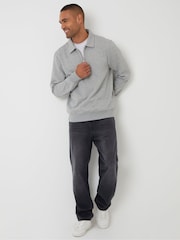 Threadbare Grey Quarter Zip Collared Sweatshirt - Image 3 of 5