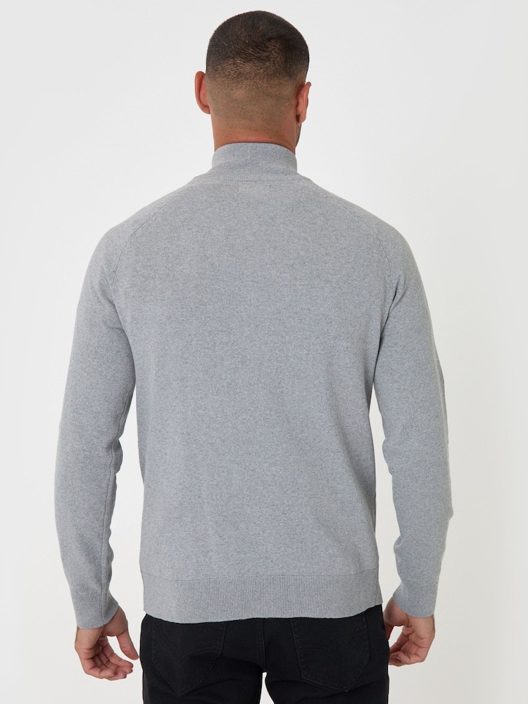 Threadbare Grey Cotton Rich Textured Quarter Zip Jumper - Image 2 of 5 Threadbare Grey Cotton Rich Textured Quarter Zip Jumper - Image 2 of 5