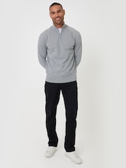 Threadbare Grey Cotton Rich Textured Quarter Zip Jumper - Image 3 of 5