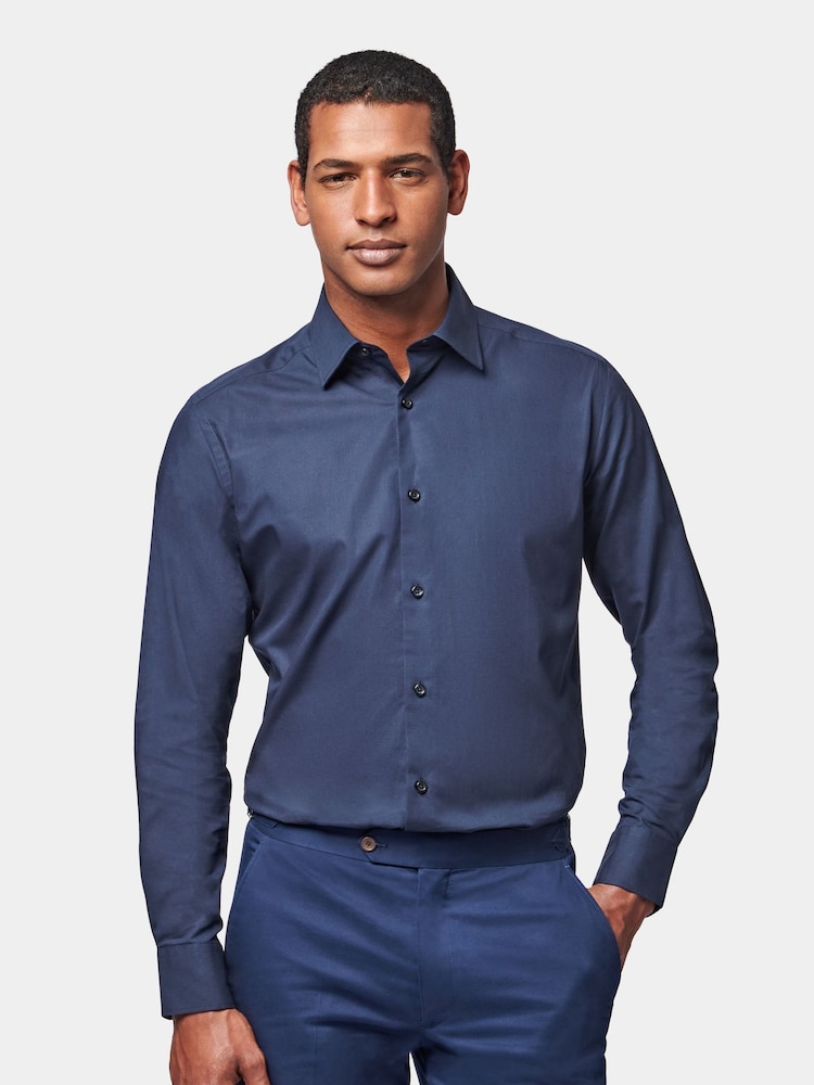 Peckham Rye Blue Poplin Long Sleeve 100% Cotton Shirt - Image 1 of 7 Peckham Rye Blue Poplin Long Sleeve 100% Cotton Shirt - Image 1 of 7
