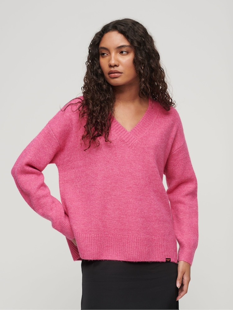 Pink - Superdry Oversize-Pullover mit V-Ausschnitt - Bild 1 von 6