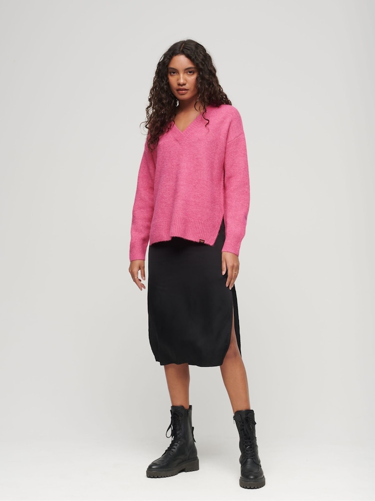 Pink - Superdry Oversize-Pullover mit V-Ausschnitt - Bild 2 von 6