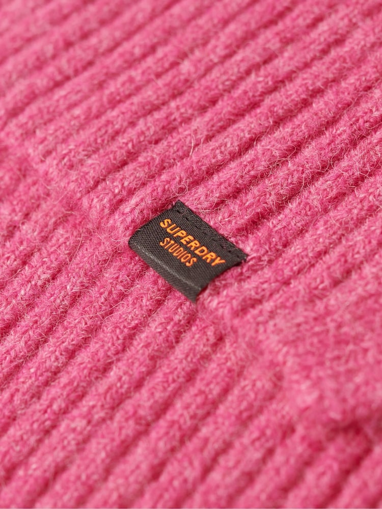 Superdry Pink Oversized V-Neck Jumper - Image 6 of 6 Superdry Pink Oversized V-Neck Jumper - Image 6 of 6