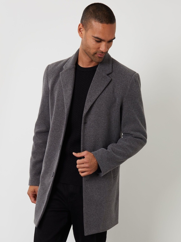 Threadbare Grey Faux Wool Overcoat - Image 1 of 5 Threadbare Grey Faux Wool Overcoat - Image 1 of 5