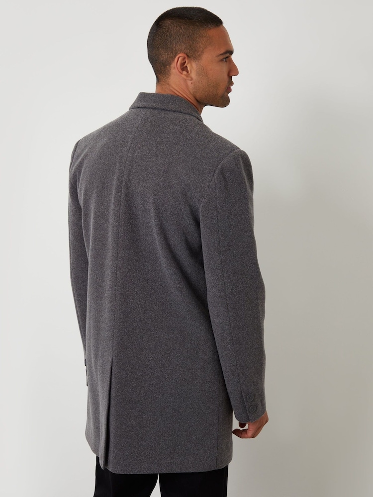 Threadbare Grey Faux Wool Overcoat - Image 2 of 5 Threadbare Grey Faux Wool Overcoat - Image 2 of 5