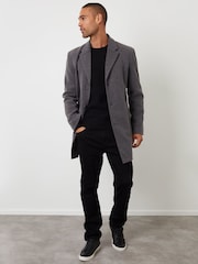 Threadbare Grey Faux Wool Overcoat - Image 3 of 5