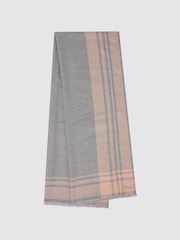Reiss Pink/Grey Clara Checked Embroidered Scarf - Image 1 of 4