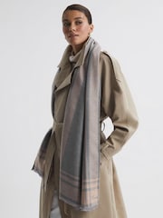 Reiss Pink/Grey Clara Checked Embroidered Scarf - Image 2 of 4
