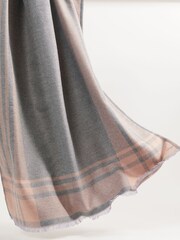 Reiss Pink/Grey Clara Checked Embroidered Scarf - Image 4 of 4