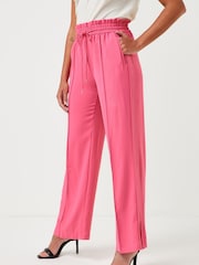 Bright Pink Myleene Klass Tie Waist Wide Leg Trousers - Image 1 of 6