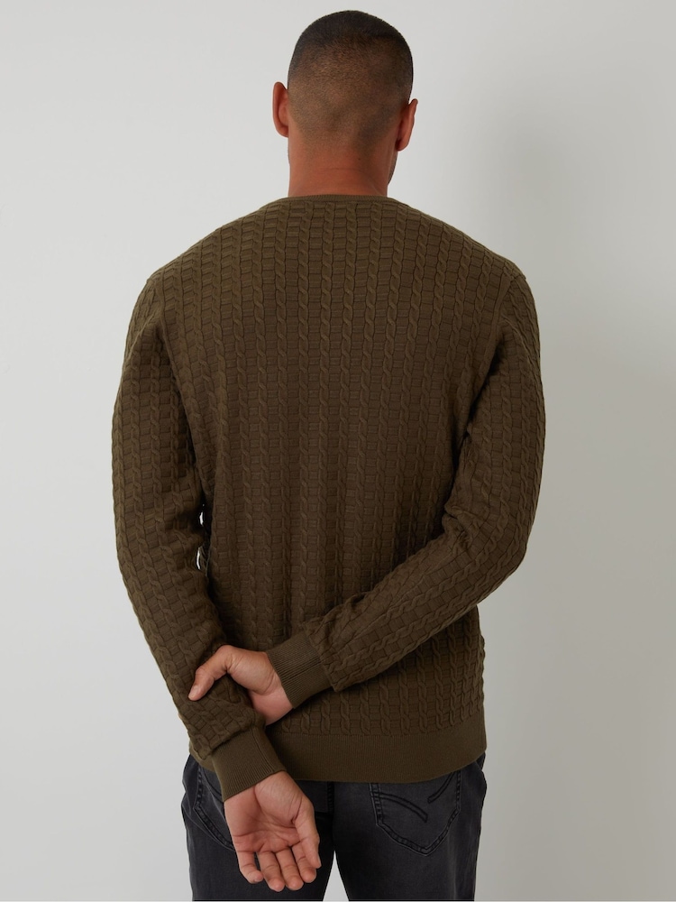 Threadbare Green Cable Knit Crew Neck Jumper - Image 2 of 4