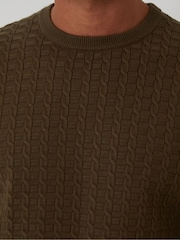 Threadbare Green Cable Knit Crew Neck Jumper - Image 4 of 4