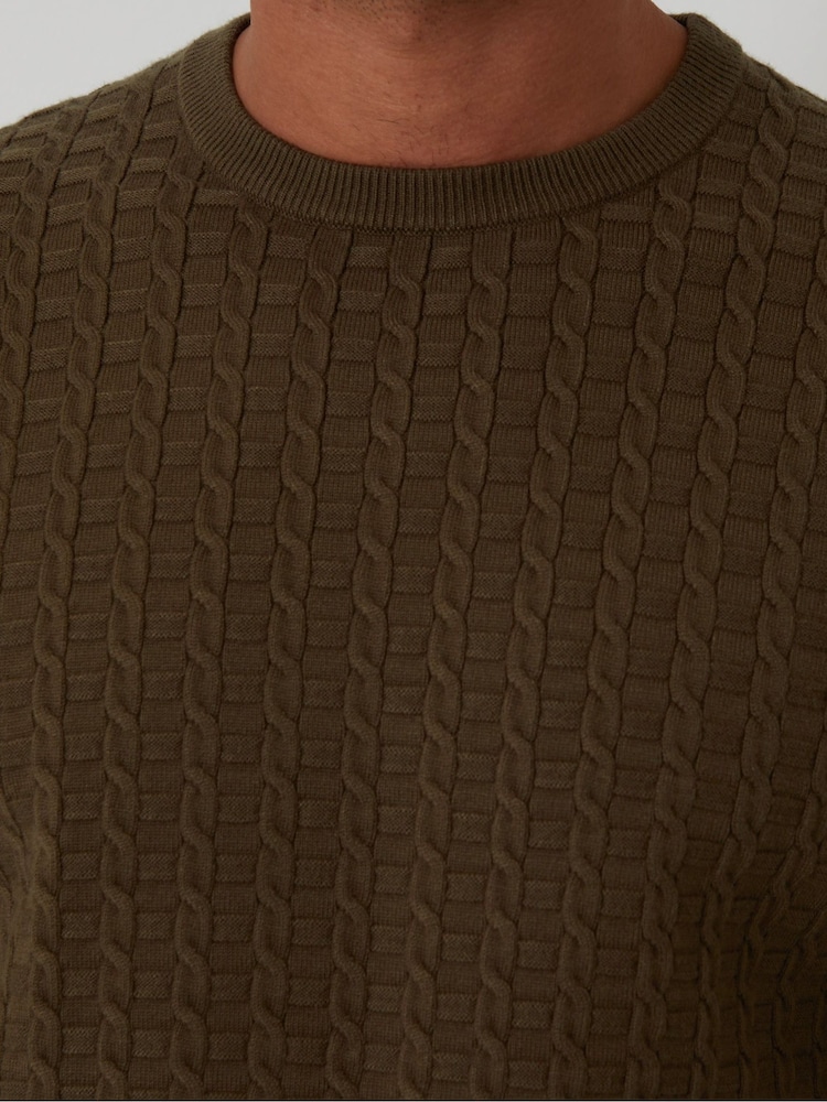 Threadbare Green Cable Knit Crew Neck Jumper - Image 4 of 4