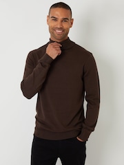 Qəhvəyi - Threadbare Trikotaj Rulo Boyunlu Jumper - 5şəkildən 1 şəkil