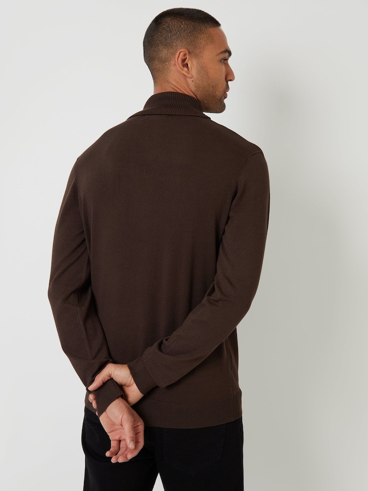 Qəhvəyi - Threadbare Trikotaj Rulo Boyunlu Jumper - 5şəkildən 2 şəkil