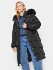Sort - PixieGirl Petite Faux Fur Trim Polstrede frakker - Image 1 of 4