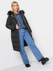 Sort - PixieGirl Petite Faux Fur Trim Polstrede frakker - Image 3 of 4