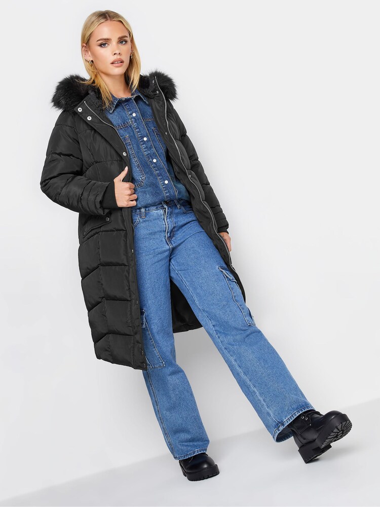 Sort - PixieGirl Petite Faux Fur Trim Polstrede frakker - Image 3 of 4