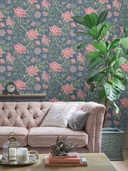 Laura Ashley Dark Seaspray Tapestry Floral 10M Wallpaper - Image 1 of 3