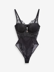 Lipsy Black Embroidered Push-Up Plunge Body - Image 4 of 5